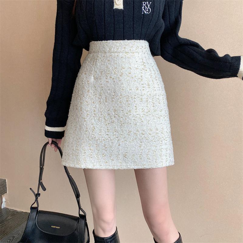 Skirt for Women Autumn and Winter New A-line Skirt with Small Fragrant French Design Hip-hugging Skirt White Short Skirt Trendy