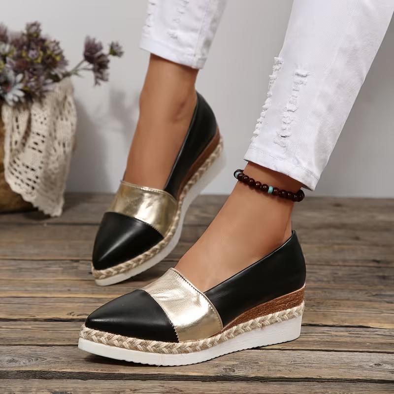 Buty Jedne Jesień Nowe Szpiczasty Nosek Płytkie Usta Słomiana Platforma Antypoślizgowe Wsuwane Koturn
