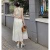 Small French retro lace neck dress summer new sexy sleeveless off-the-shoulder big swing dress children