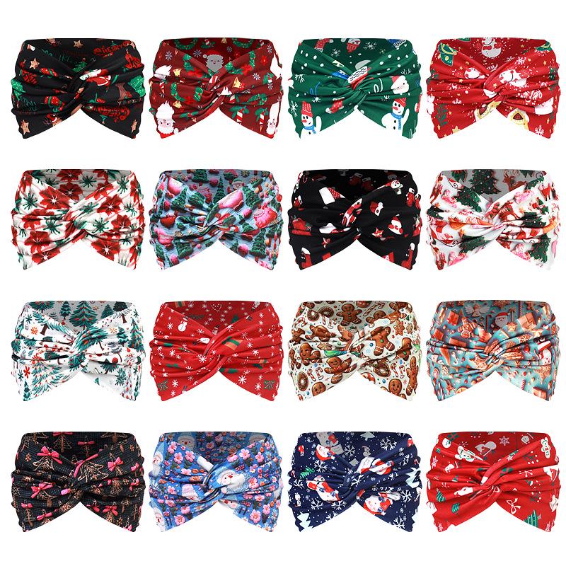 Extra breites Weihnachtskopfband: Weihnachtsmann, Baum, Schneeflocke, Lebkuchen-Designs