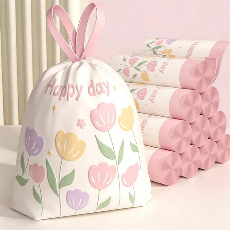 Thickened Drawstring Trash Bags 45x45cm Kitchen Garbage Bags Heavy Duty Plastic Refuse Bags With Printed Pattern