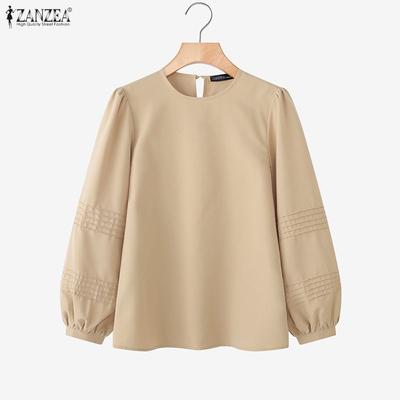 Women Casual Round Neck Loose Long Sleeve Blouse