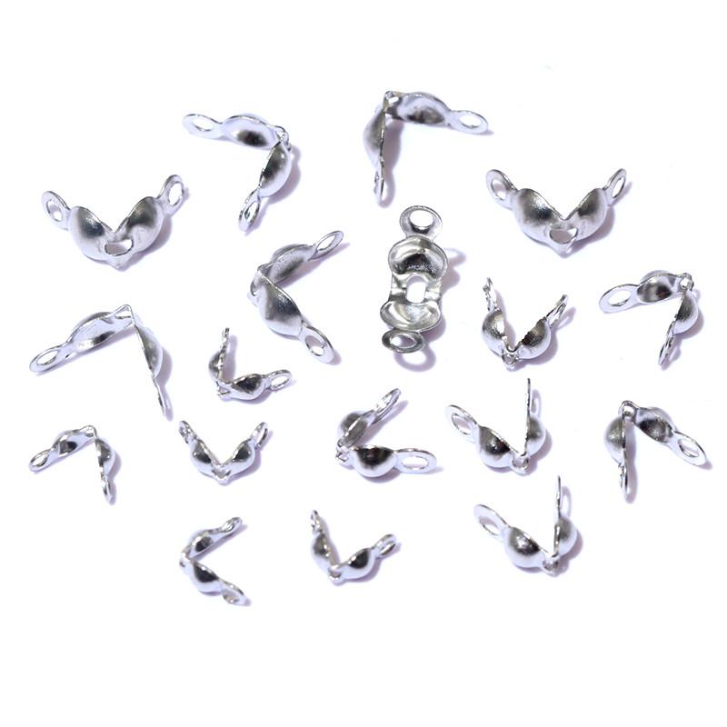 200pcs Stainless Steel Connector Clasp Ball Chain Calotte End Crimps Beads Connector Components DIY Jewelry Making Accessories