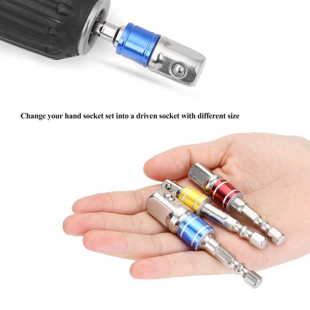 3Pcs Socket Adapters, Drill Nut Driver Extension   Set with   Bearing Head, for 1Celsius4in 3Celsius8in 1Celsius2in Hex Shank Electric Drill