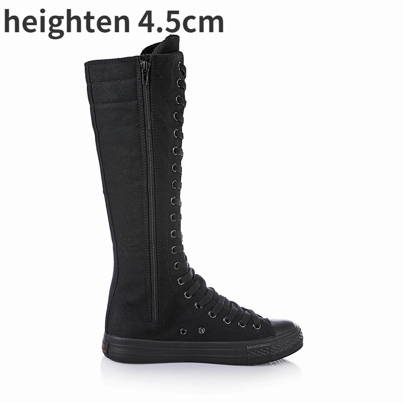 Mode 2025 Neu Frühling Herbst Damenschuhe Canvas Freizeit High Top Schuhe Lange Stiefel Schnürung Reißverschluss Bequem Flache Stiefel Sneaker