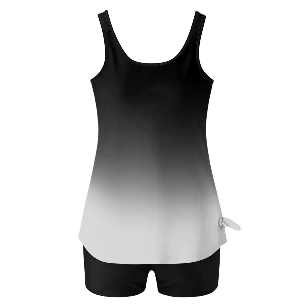 Women’s Gradient Tankini Set Scoop Neck Sleeveless Loose Fit Top with Shorts Two Piece Swimsuit for Beach Pool