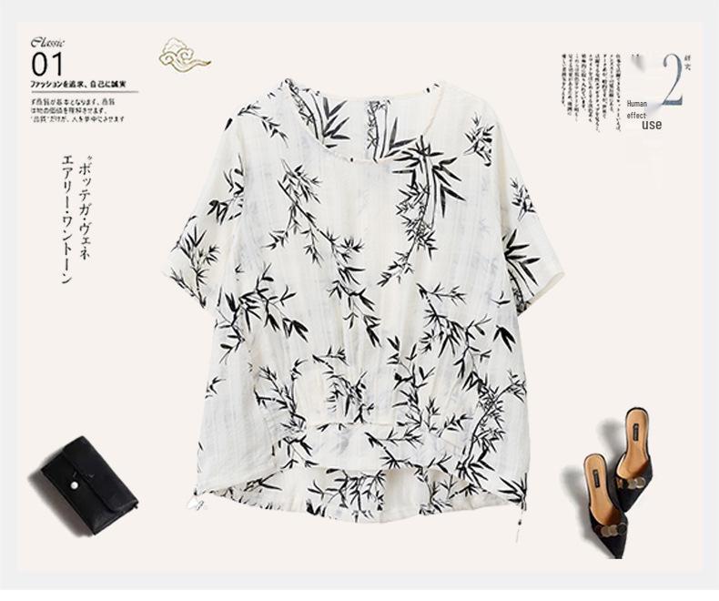 Blusa de Chifón de Verano para Mujer 2025: Estampado Retro Estilo Chino, Manga Media, Corte Holgado, Rejuvenecedor, Top Cómodo