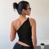 2025 New Fashionable Casual Women's T-Shirt Solid Color Single Shoulder Asymmetrical Slim Fit Top One-Piece Neck