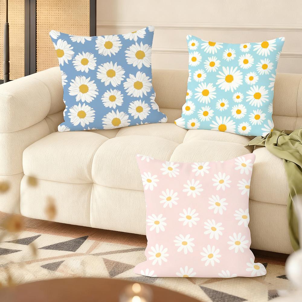 Daisy Pattern Cushion Cover Soft Short Plush Pillow Cover Smooth Cozy Texture Aesthetic Cushion Case Home Decor