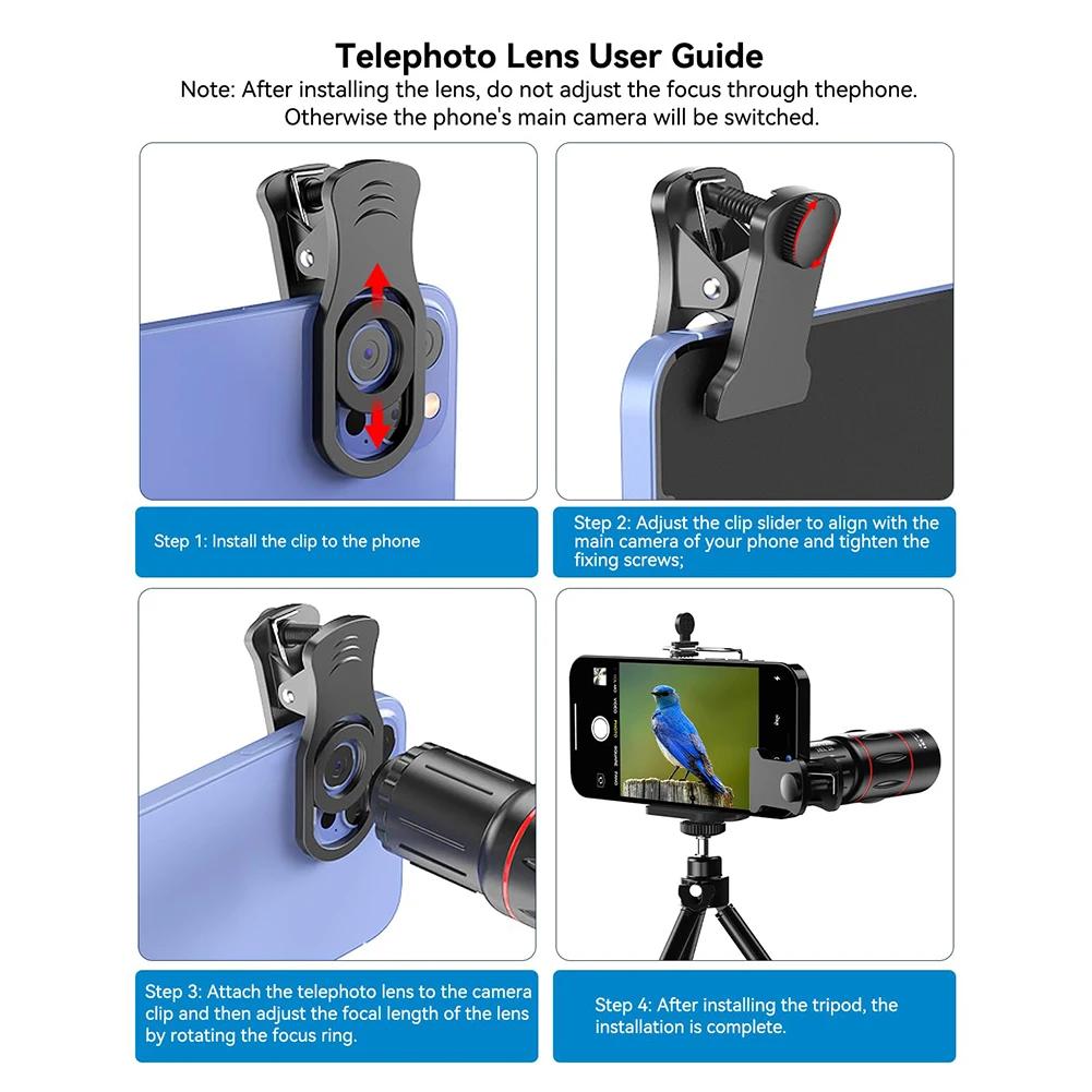 18/36/64X Telephoto Phone Lens Long Focus Zoom Cellphone Camera Lens Universal External Zoom Camera Lens for Android and iPhone