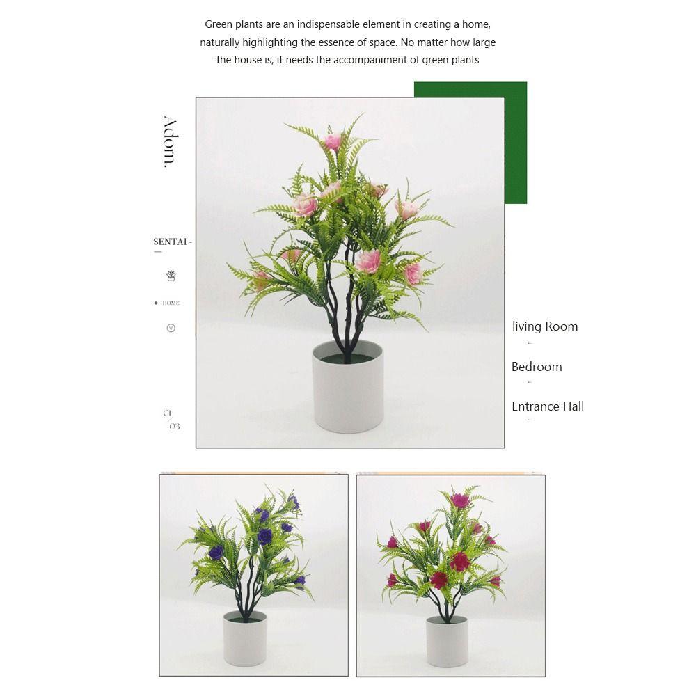 Multicolor Artificial Rose Flower Bonsai White Flowerpot Photo Props Desktop Ornament Green Grass Reusable