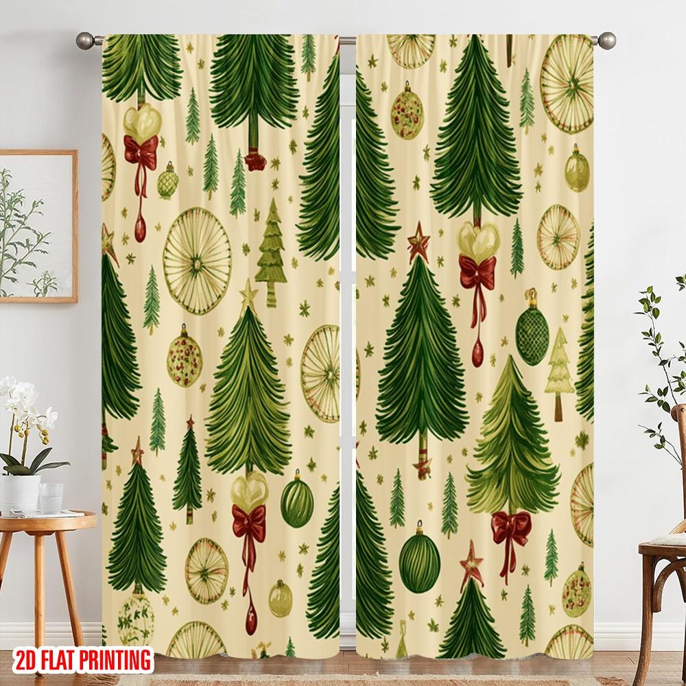 2pcs,2D Plane Printing Contemporary Curtains Christmas Trees Ornaments Decorative (3) Polyester (without Rod) Decorations Inside