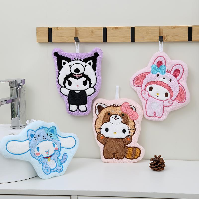 Sanrio Hello Kitty Kuromi Cute Cartoon Hand Towel Thick Absorbent Coral Fleece Hanging Towel For Kitchen Bathroom Handkerchief