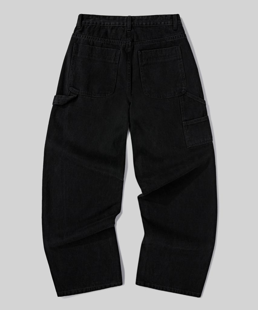 Beodeonteu Garment-Dyed Carpenter Wide Cotton Pants [Black]