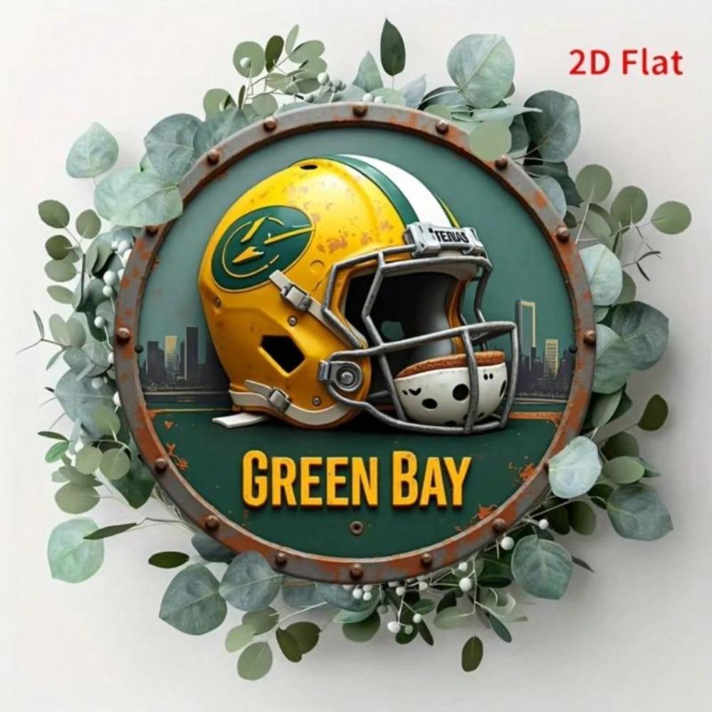 Vintage Green Bay Football Helmet Metal Tin Sign 8x8 Inch Retro Home Office Wall Decor