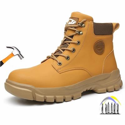 High Top Waterproof Work Shoes with Steel Toe Anti Puncture Yellow Work Shoes Men Anti Scalding Work Boots Safety Woman Shoes