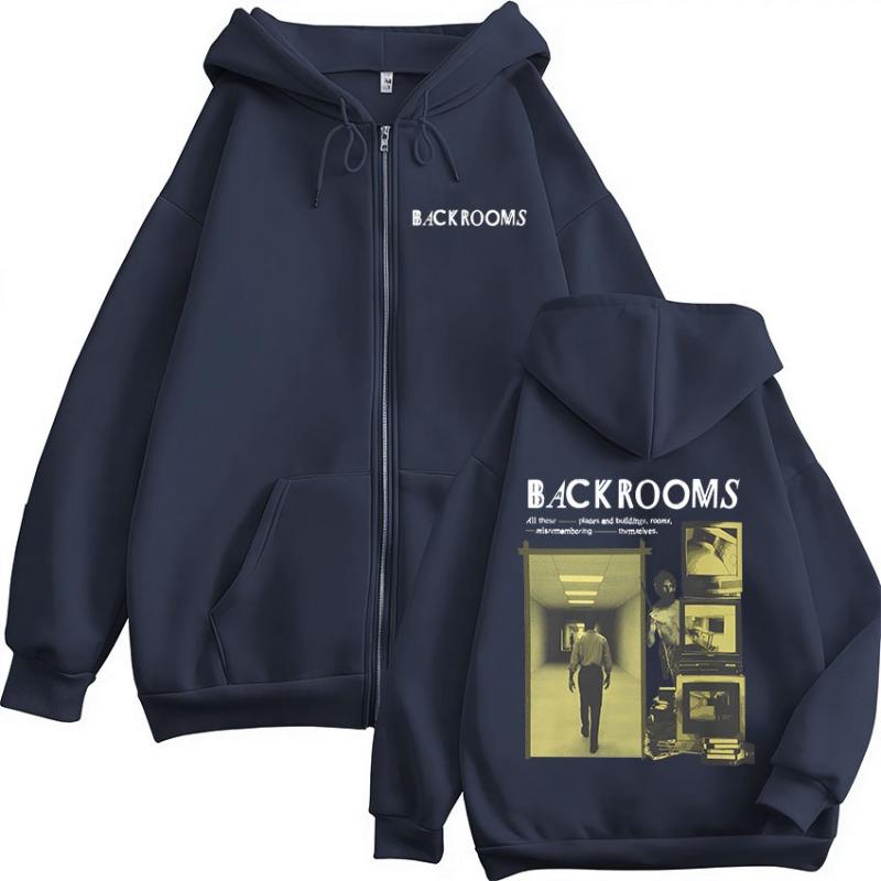 Horror Movie Backrooms Zipper Hoodies Men's Women Clothing Casual Long Sleeves Zip Up Hooded Sweatshirts Jackets Coat Streetwear