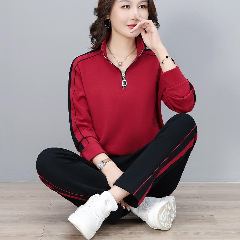 Fashion Women Half Zip Stand Collar Sportswear Suit Casual Spring Autumn Outdoor Sports Two Piece Tracksuit for Ladies