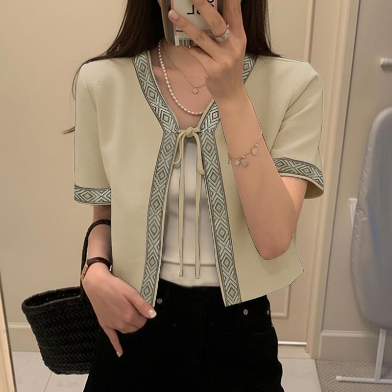 ZANZEA Women Lace-up Open Front Casual Short Sleeve Cardigan Blouse