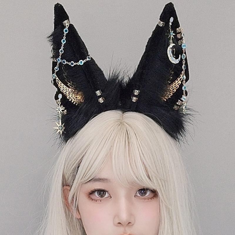 Adult Cartoon Wolf Ears Shape Headband with Dangle Jewelry Easter Hair Hoop
