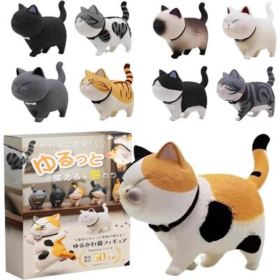 Fogman Cat Figurine Ornament Goods Mini Figure Merchandise Gacha Capsule Toy Gift of 9 Walking Cat (Set Figurines)