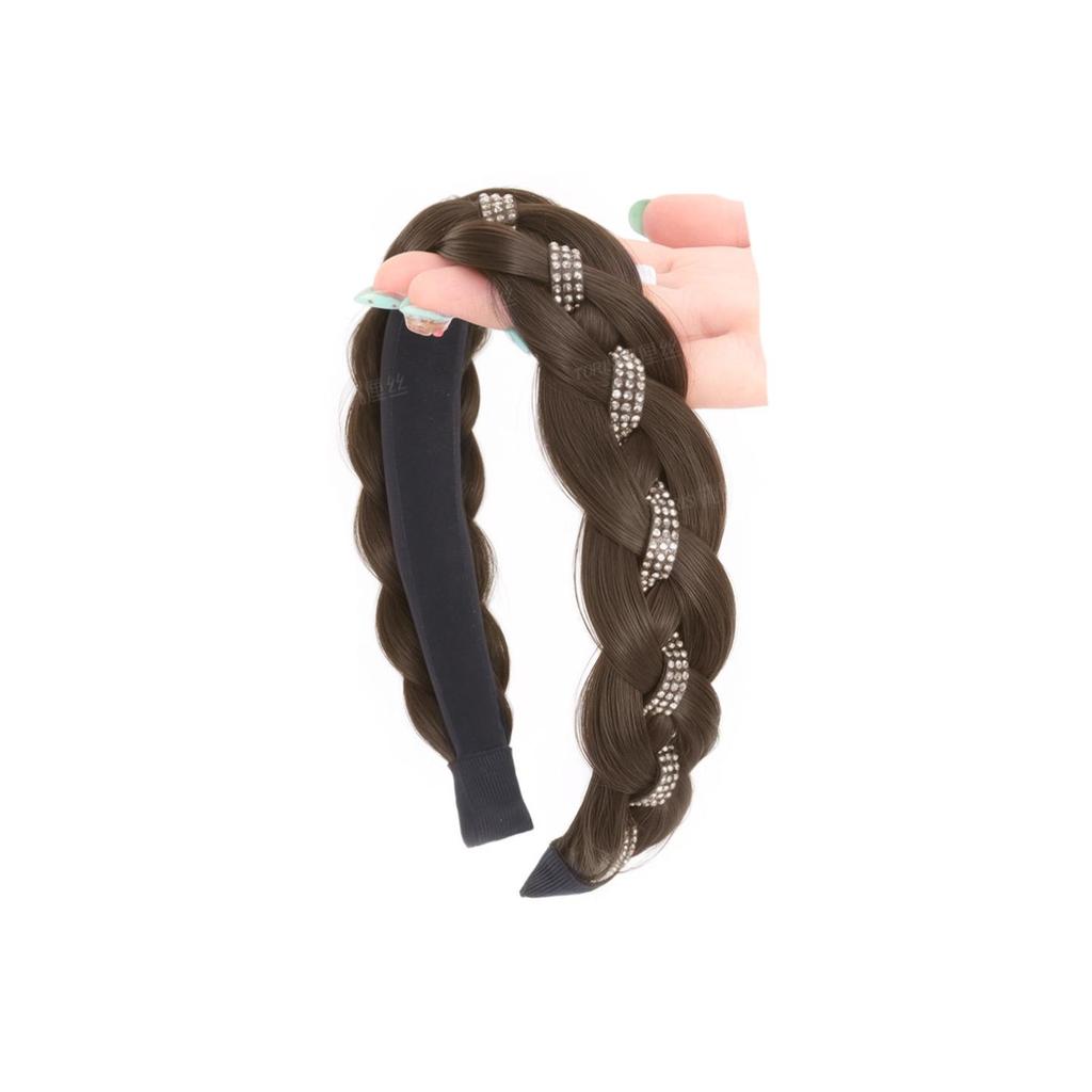 Rhinestone Fishtail Braid Headband Wig for Women's Realistic Hair Volume Increase
