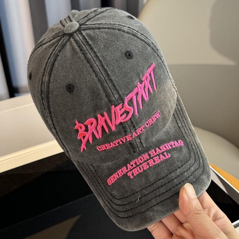 High quality versatile washed face small baseball cap khaki letter embroidered soft top cap