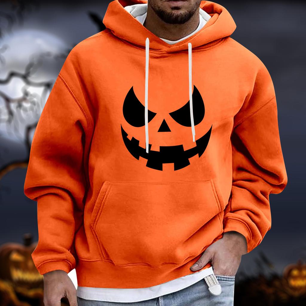 Men's Halloween Hoodie Funny Pumpkin Face Hoodie Scary Long Sleeve Top