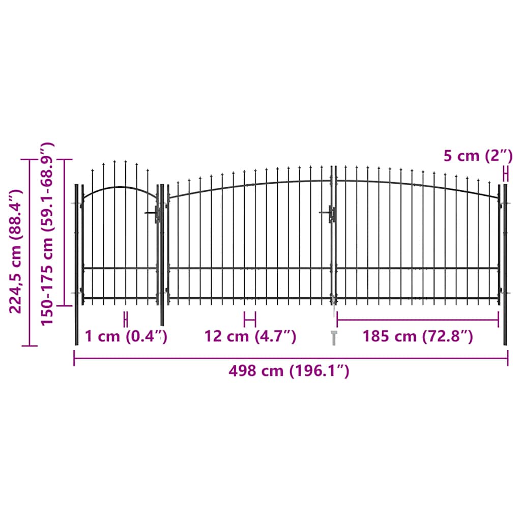 Woerden Gartentor mit Speerspitzen-Design 5 x 1,75 m Schwarz