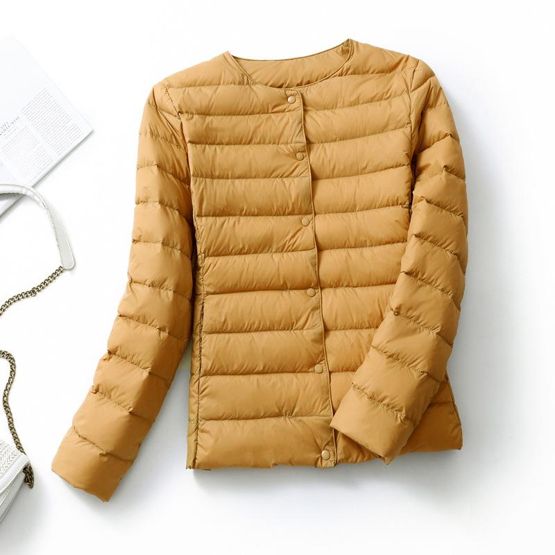 Down Jacket Women's Light and Thin Short Round Neck Long-sleeved Korean Version Large Size Slim V-neck Jacket