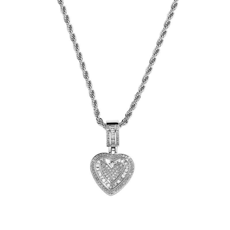 Heart Pendant Necklace Women Gold Plated Chain Hip Hop Jewelry Statement Choker Layered Accessory Silver 3mm Rope Chain
