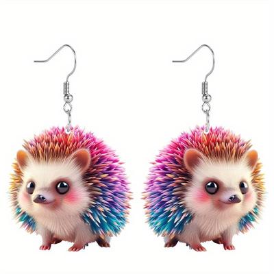 1 Paar schicke Igel-Ohrringe aus Acryl – leichtes, stilvolles Tierdesign für Damen im Alltag und als Weihnachtsgeschenk
