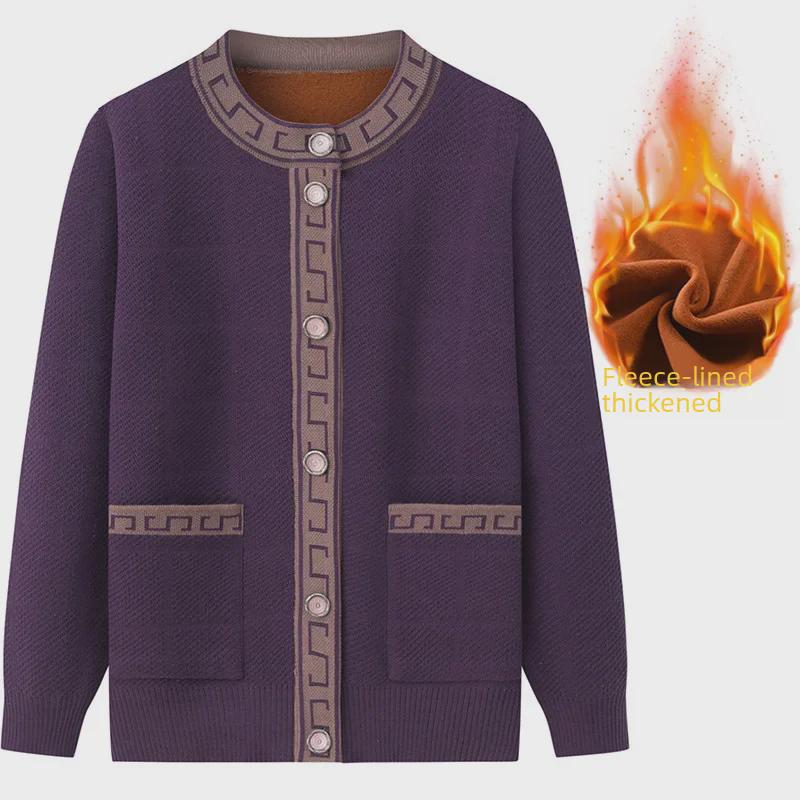 Plus Velvet Thickened Cardigan for Middle-Aged and Elderly Women