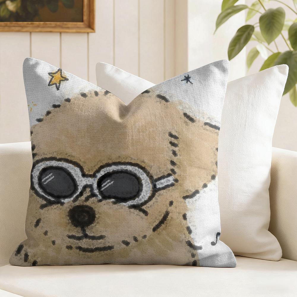 Cute Funny Puppy Cushion Cover Eco Linen Pillow Case DoubleSided Print Breathable Durable Zipper Home Decor Gift