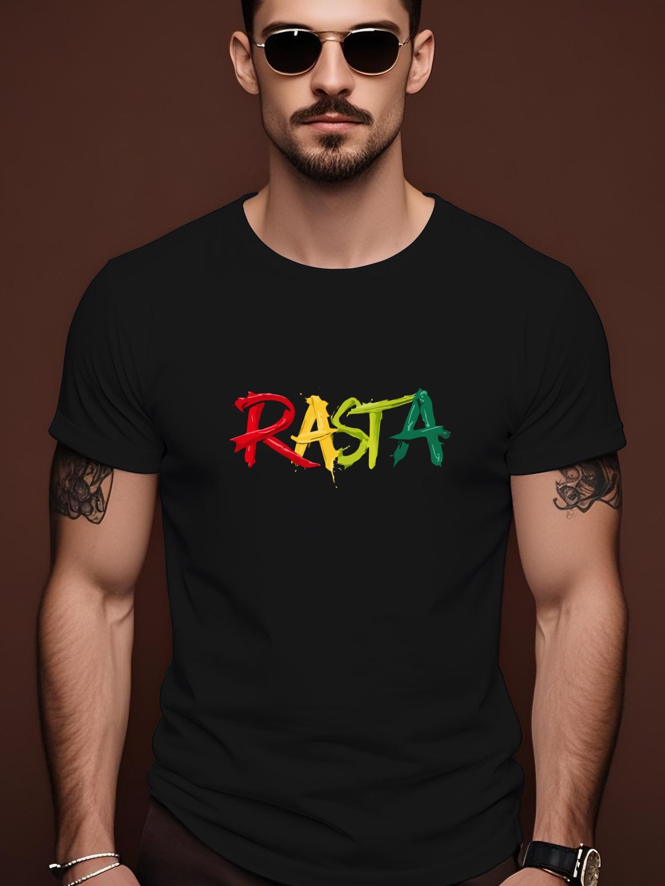 Short Sleeve Tshirt - Vibrant Blue with Bold RASTA Letter... S