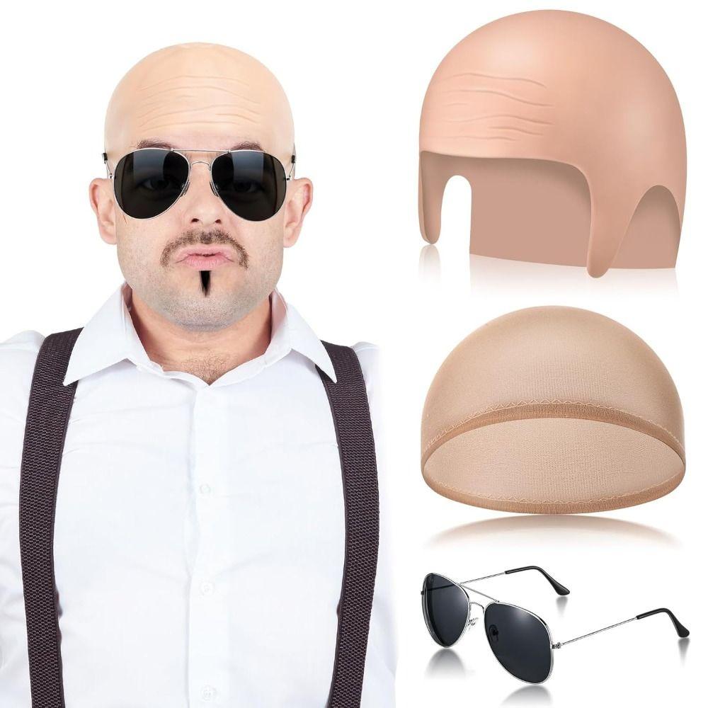 

Can Be Cut Bald Caps Nylon Costume Set New Bald Head Wig Cap for Adults Men тілесний