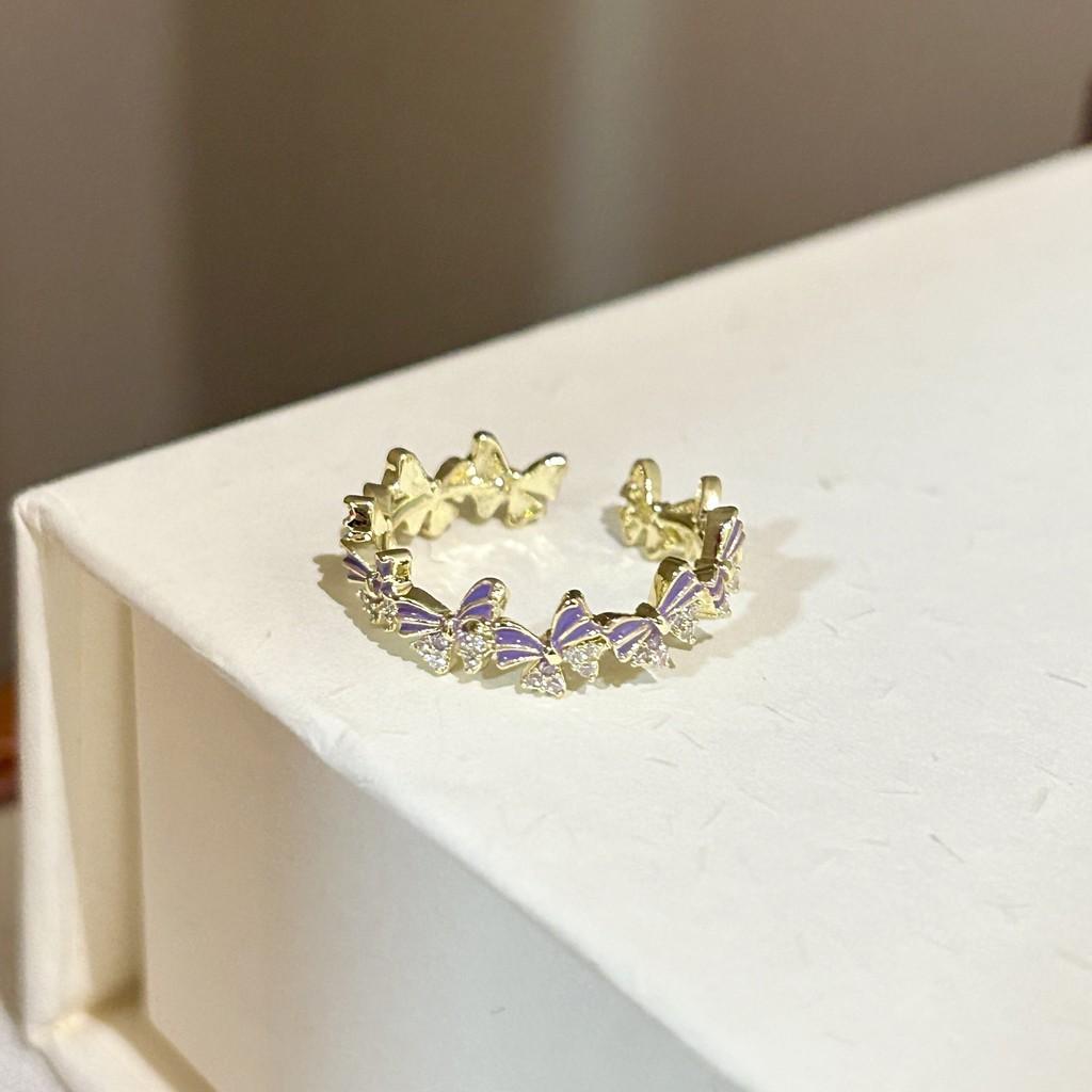 Unique Colorful Enamel Butterfly Knot Ring For Women Trendy Luxury Jewelry