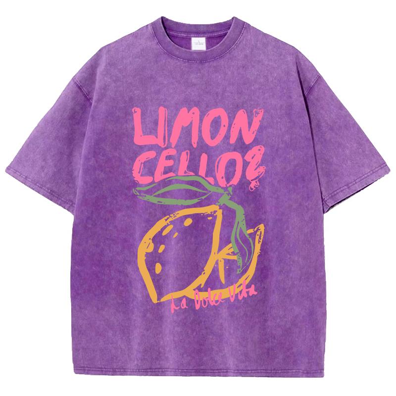 Lemon Cellos Creative Fruit Prints Washed TShirt Women Cotton Tops ONeck Comfortable Distressed T Shirts Summer Womans Clothes