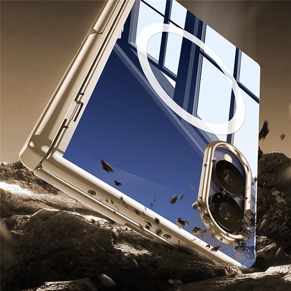 Transparent case for Samsung Galaxy Z Fold 8, with stand and glass for external screen, for MagSafe, gold frame