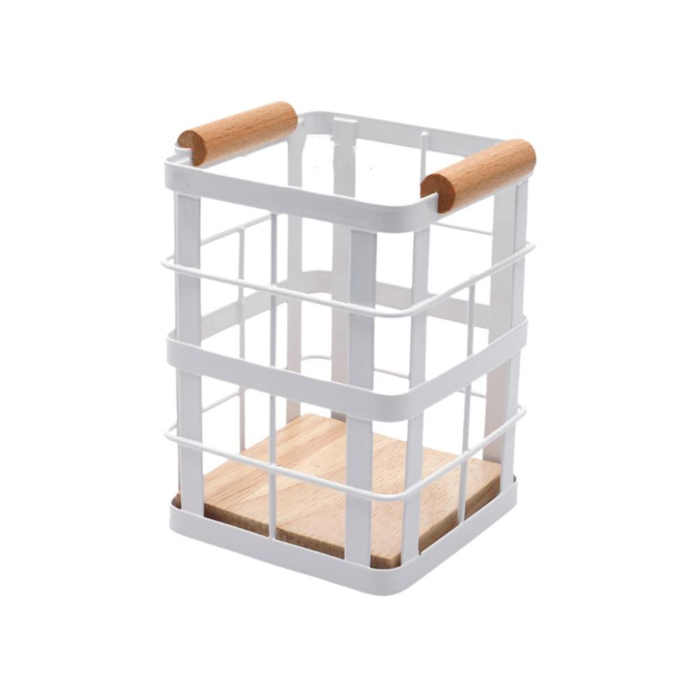 Wooden Base Stationery Storage Holder Square Chopstick Spoon Storage Box  Office белый