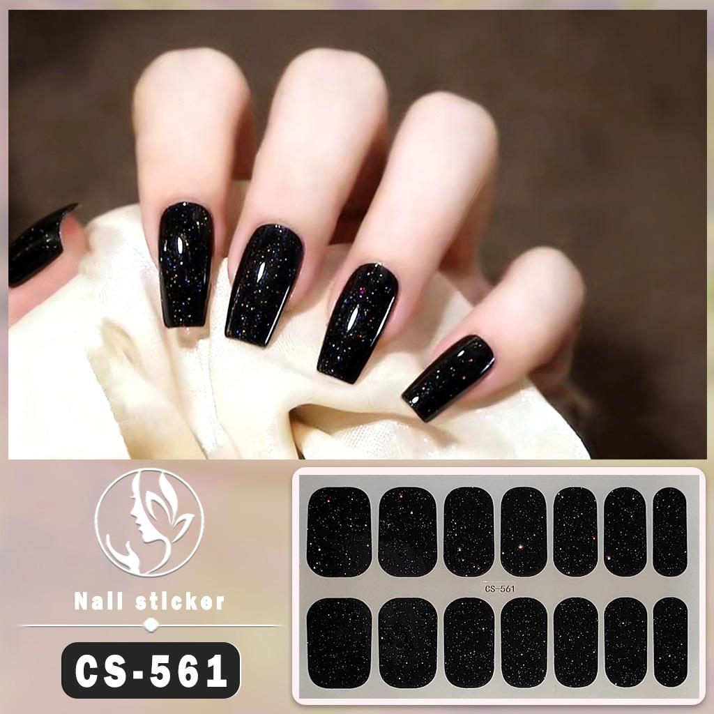 CS Waterproof No-Cure Gel Nail Wraps, Full Cover Korean Style Sparkling Solid Color Nail Stickers, Nail Patch Films