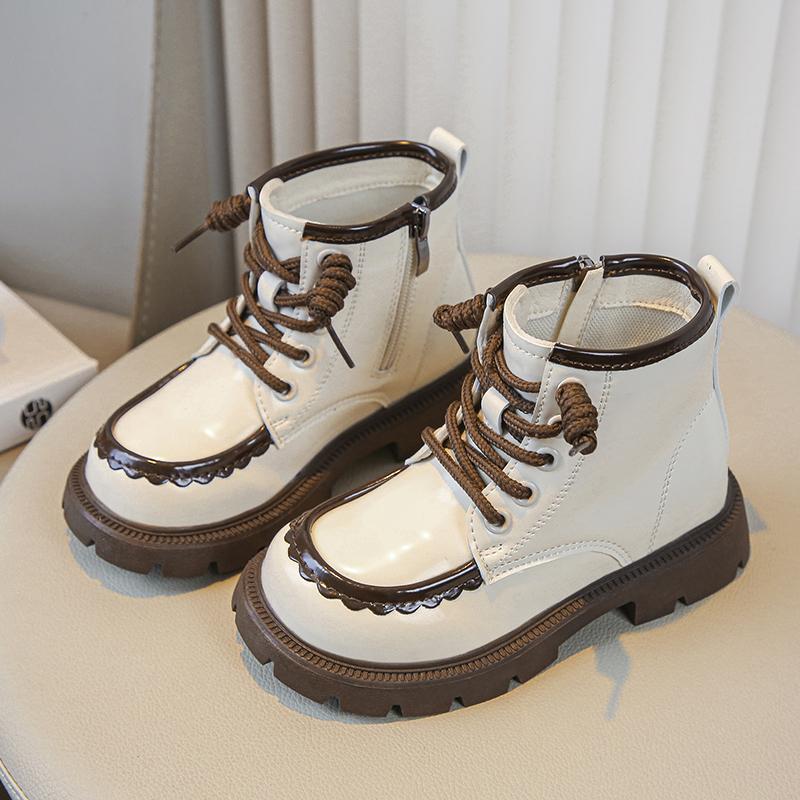 Girls Boots Children Fashion Glossy Leather Short Boots Non-slip PU Drop Shipping Lace Lolita Style Kids Versatile Soft Boots