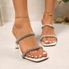 New Womens Shoes High Heel Sandals Large Size Square Toe Suit Female Beige Buckle Strap Luxury High-heeled Slippers