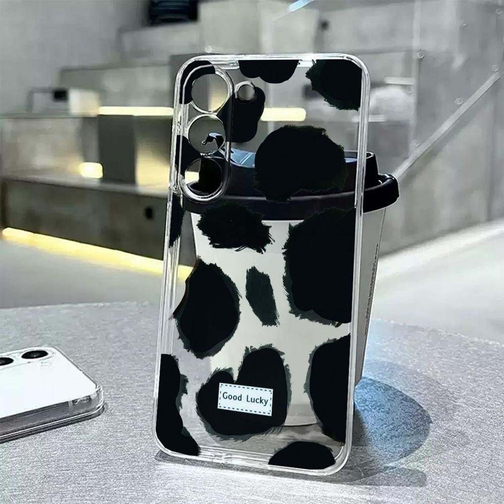 For Samsung A54 A14 A13 A24 A34 A15 A25 A35 A55 Clear Phone Case White Leopard Print Transparent Artistic Colorful Marble Cover