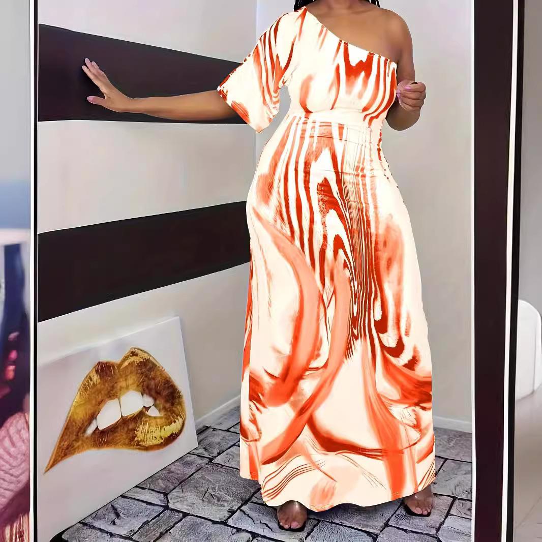 

GMXIA Women s Fashion Casual Cream Single Sleeve Strapless One-piece Dress Long Dress XXL оранжевый