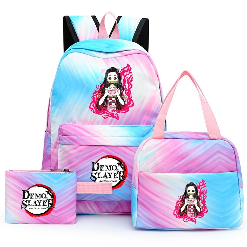 3ks/set Anime Demon Slayer Batoh pro dívky Chlapci Back To School Bag with Lunch Bag Student Bookbag Muži Ženy Cestovní taška Mochil