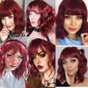 LISI HAIR Burgundy Short Wavy Synthetic Heat Resistant Fiber Wigs with Bangs Black Brown Pink Bob Hair Wigs for Cosplay