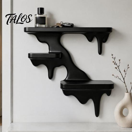 Living Room Wall Decor Three Layer Mounted Storage Rack, PLA Melting Fluid Design Floating Shelf, Artistic Functional Art Molding Display Space Saving