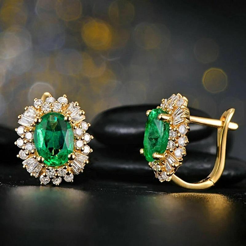 Fashionable Elegant Temperament Green Zircon Earrings for Women Vintage Luxury Party Wedding Zircon Gifts Daily Wear