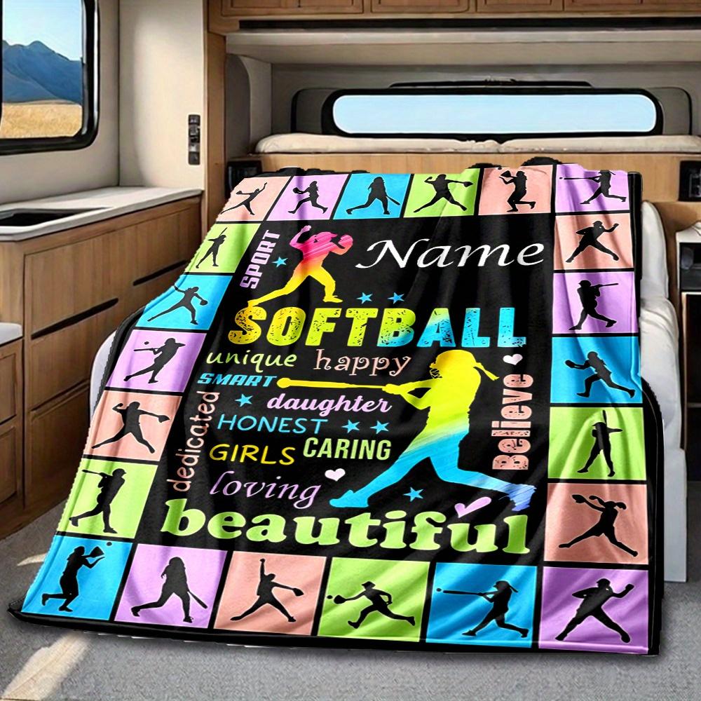 Softball Player Sunflower Blanket Personalized Name Soft Comfortable Stylish Blanket Car Blanket Perfect For Travel Camping Outdoor Home Suitable For